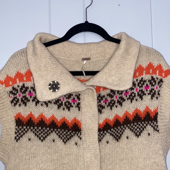 Free People Women’s Cream Chunky Knit Snap Up County Fall Vest Size Small - Picture 4 of 11